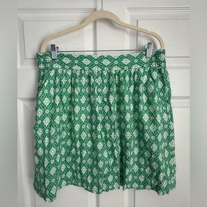 LOFT Green and White Floral A-Line linen blend Skirt. NWT